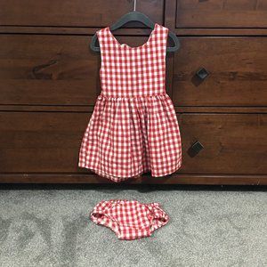 Knotted Fern red and white gingham sleeveless dress, knotted in back, bloomers